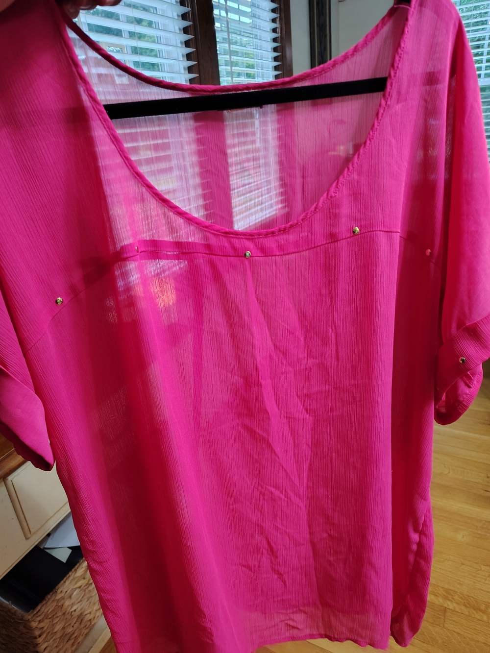 Eyeshadow Hot Pink Short Sleeve Tunic with Gold Studs